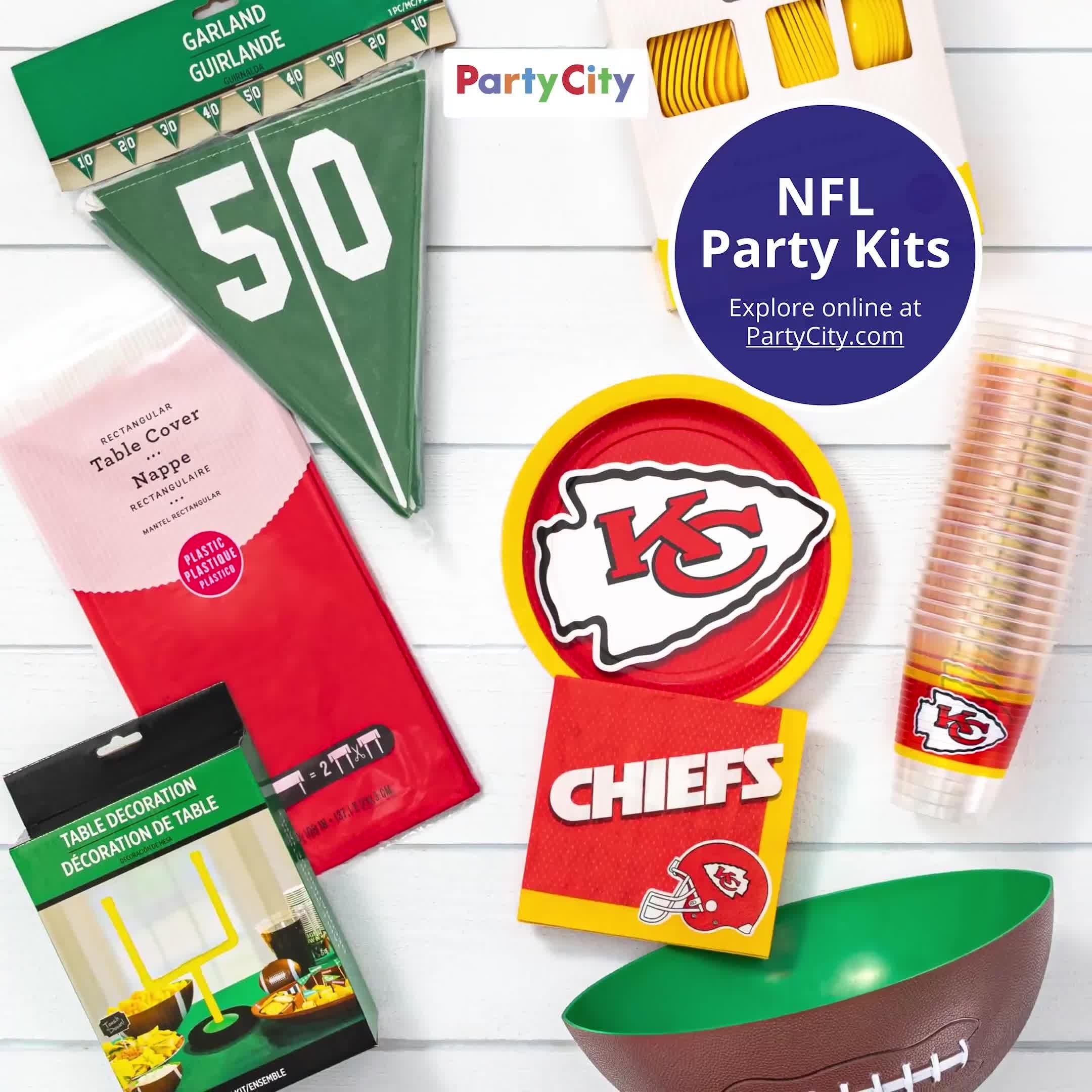 Kansas City Chiefs Party Supplies Pack for 18 Guests - Kit Includes Plates, Napkins, Table Cover, Cups, Cutlery, Serving Bowl, Banner Decoration & Centerpiece